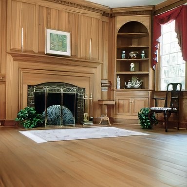 Private residence in New Kent County, Virginia. This premium floor is created with our edge grain, full length 18-foot heart heart of pine boards. The edge grain floors, raised paneling, fireplace mantel surround, cabinetry and millwork are fine examples of E.T. Moore's stock materials. - E.T. Moore Custom Home